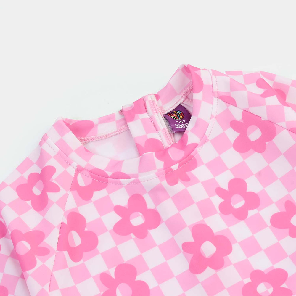 Girls Nylon Swimming Jumper Pink Daisy-Pink