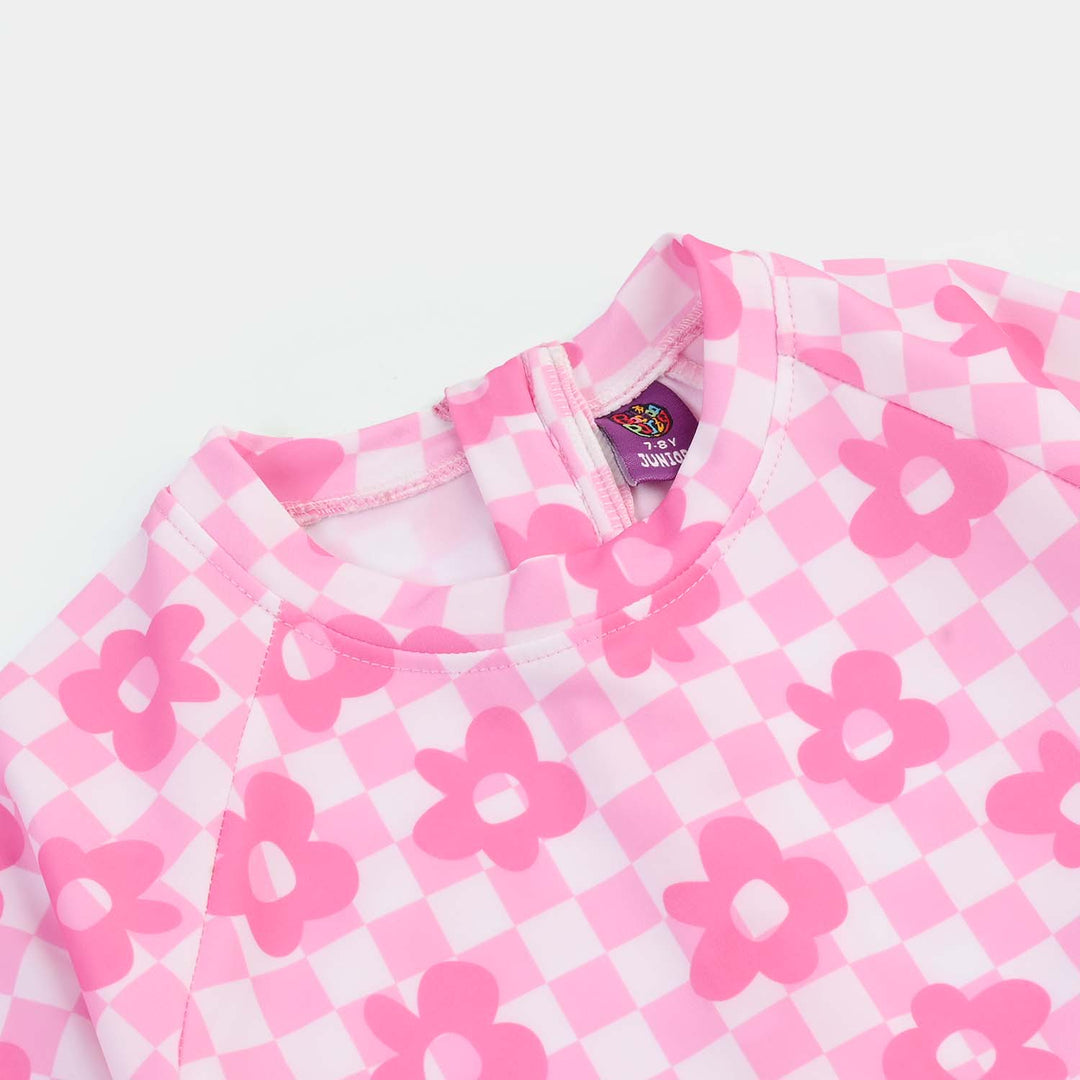 Girls Nylon Swimming Jumper Pink Daisy-Pink
