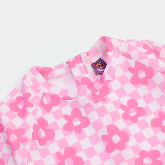 Girls Nylon Swimming Jumper Pink Daisy-Pink