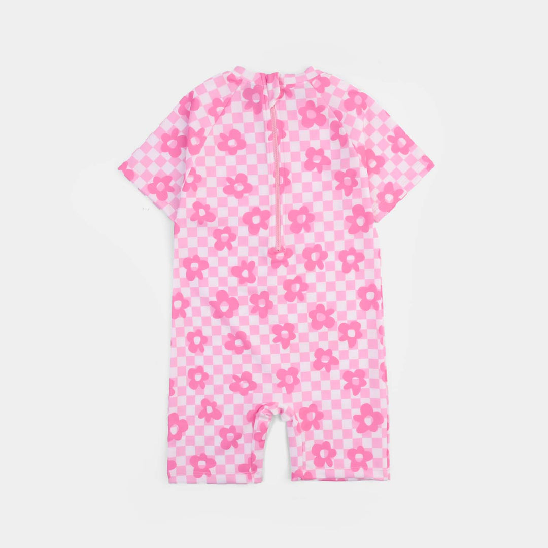Girls Nylon Swimming Jumper Pink Daisy-Pink