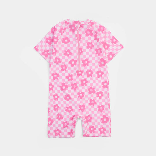 Girls Nylon Swimming Jumper Pink Daisy-Pink