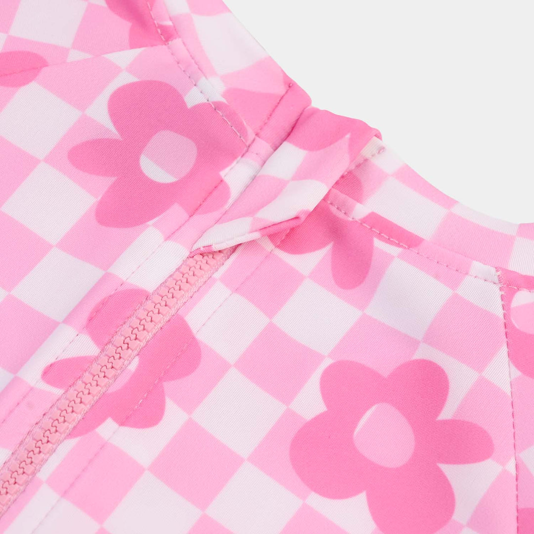 Girls Nylon Swimming Jumper Pink Daisy-Pink