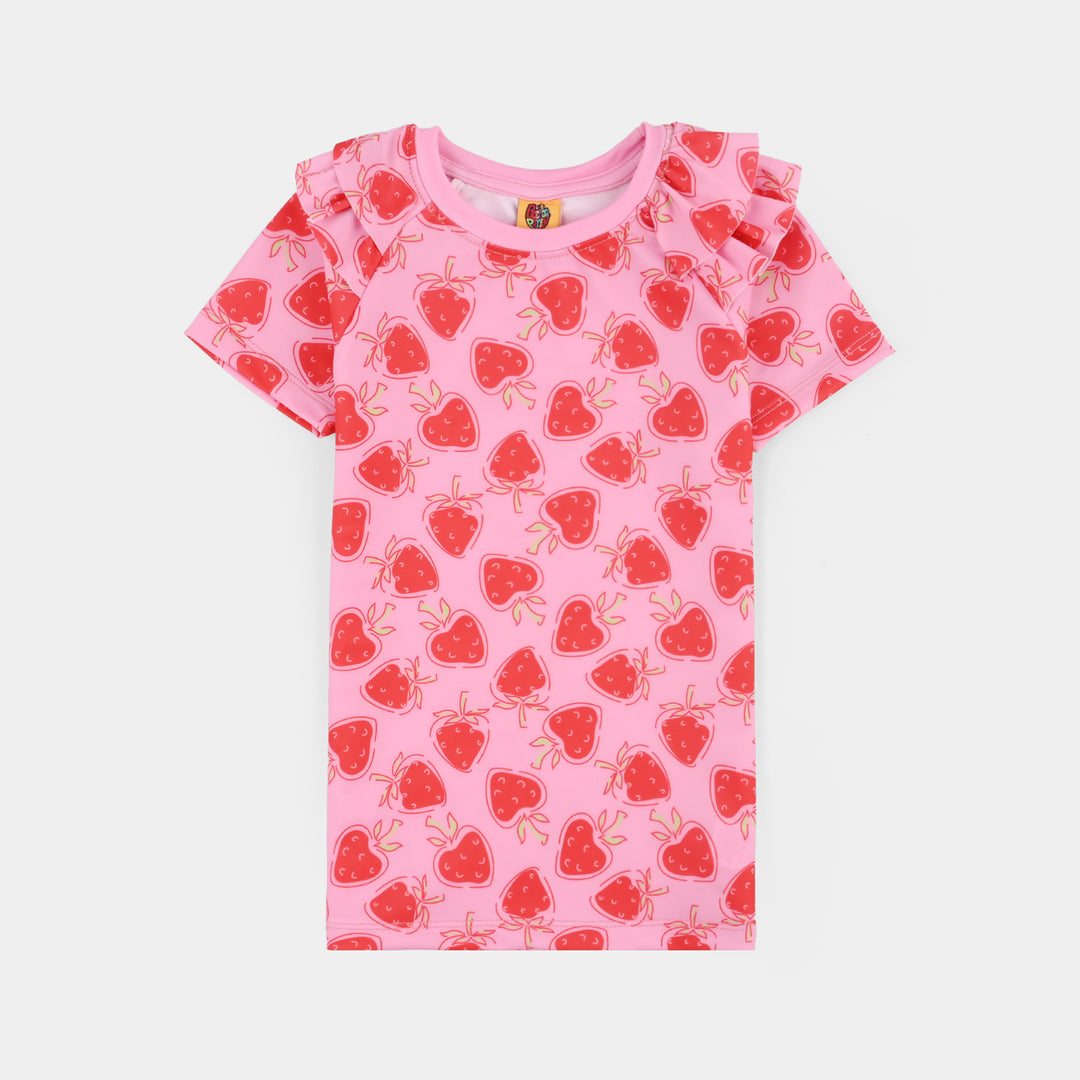 Girls Nylon Swimming 2Piece Suit Strawberry-PINK