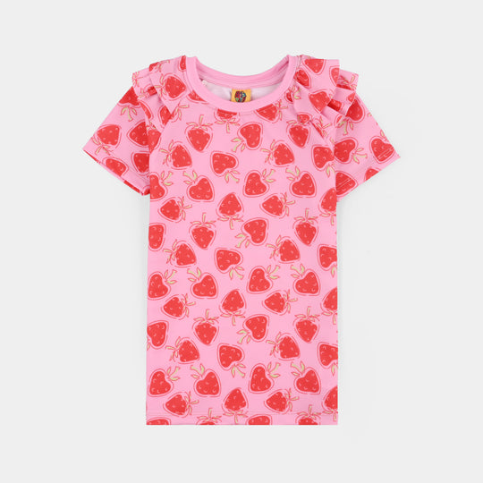 Girls Nylon Swimming 2Piece Suit Strawberry-PINK