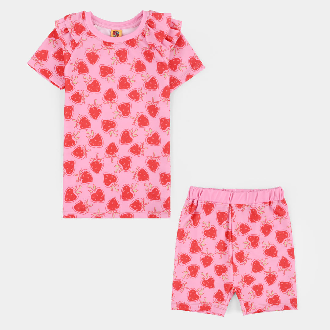 Girls Nylon Swimming 2Piece Suit Strawberry-PINK