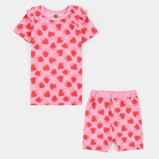 Girls Nylon Swimming 2Piece Suit Strawberry-PINK