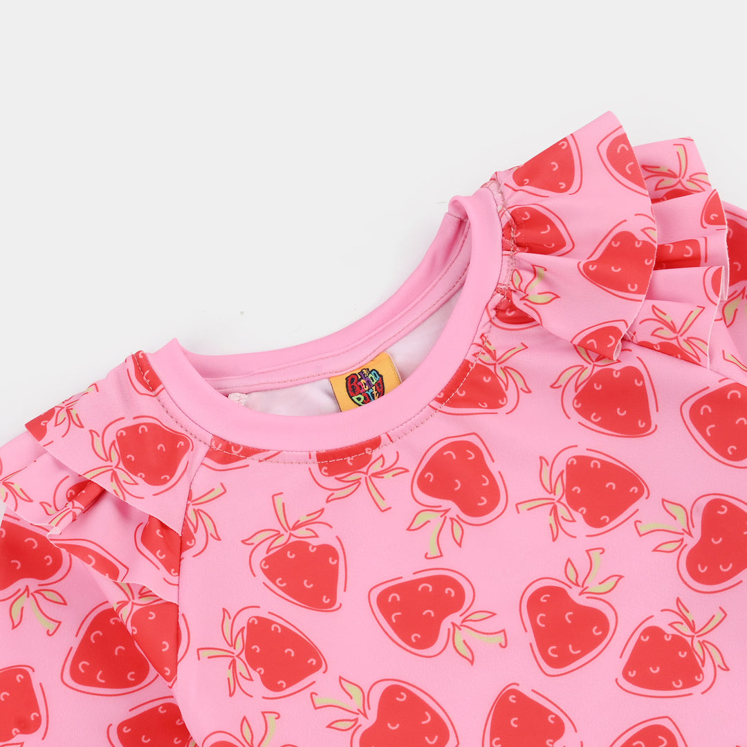 Girls Nylon Swimming 2Piece Suit Strawberry-PINK