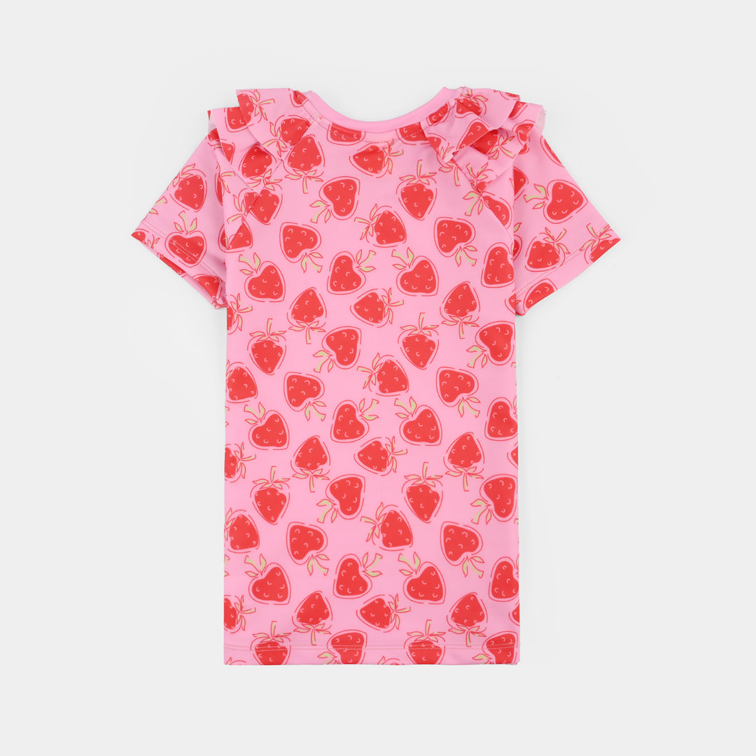 Girls Nylon Swimming 2Piece Suit Strawberry-PINK