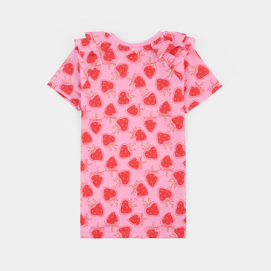 Girls Nylon Swimming 2Piece Suit Strawberry-PINK