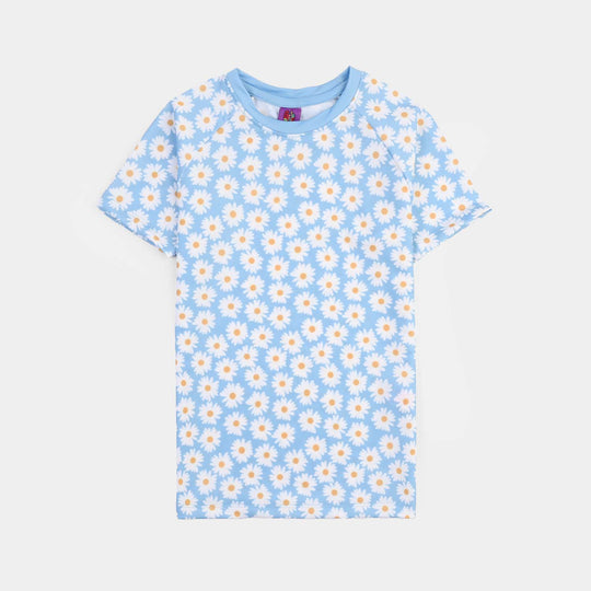 Girls Nylon Swimming 2Piece Suit Floral-Blue