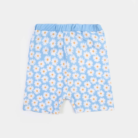 Girls Nylon Swimming 2Piece Suit Floral-Blue