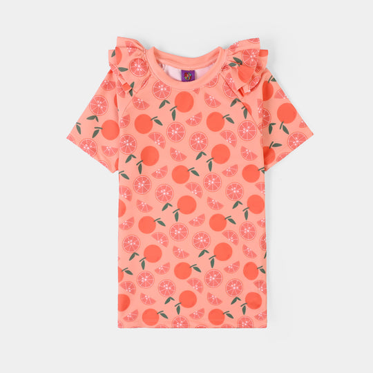 Girls Nylon Swimming 2Piece Suit Oranges