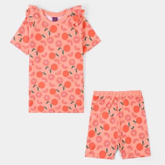 Girls Nylon Swimming 2Piece Suit Oranges