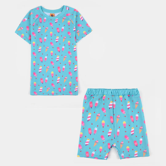 Girls Polyester Swimming 2-Piece Suit (Sweet Treat) - Blue