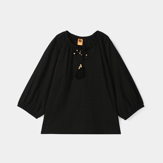 Girls Jacquard Casual Top (Middy) - Black