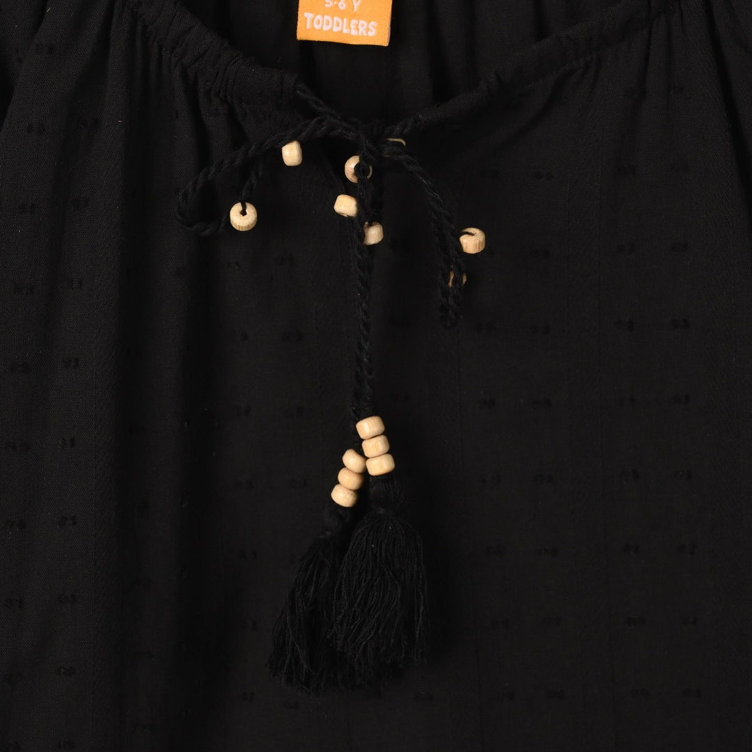 Girls Jacquard Casual Top (Middy) - Black