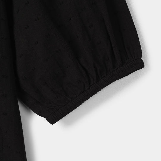 Girls Jacquard Casual Top (Middy) - Black