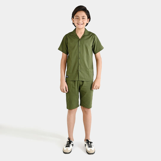Boys Slub Jersey Woven Suit (Never Too Late) - Green