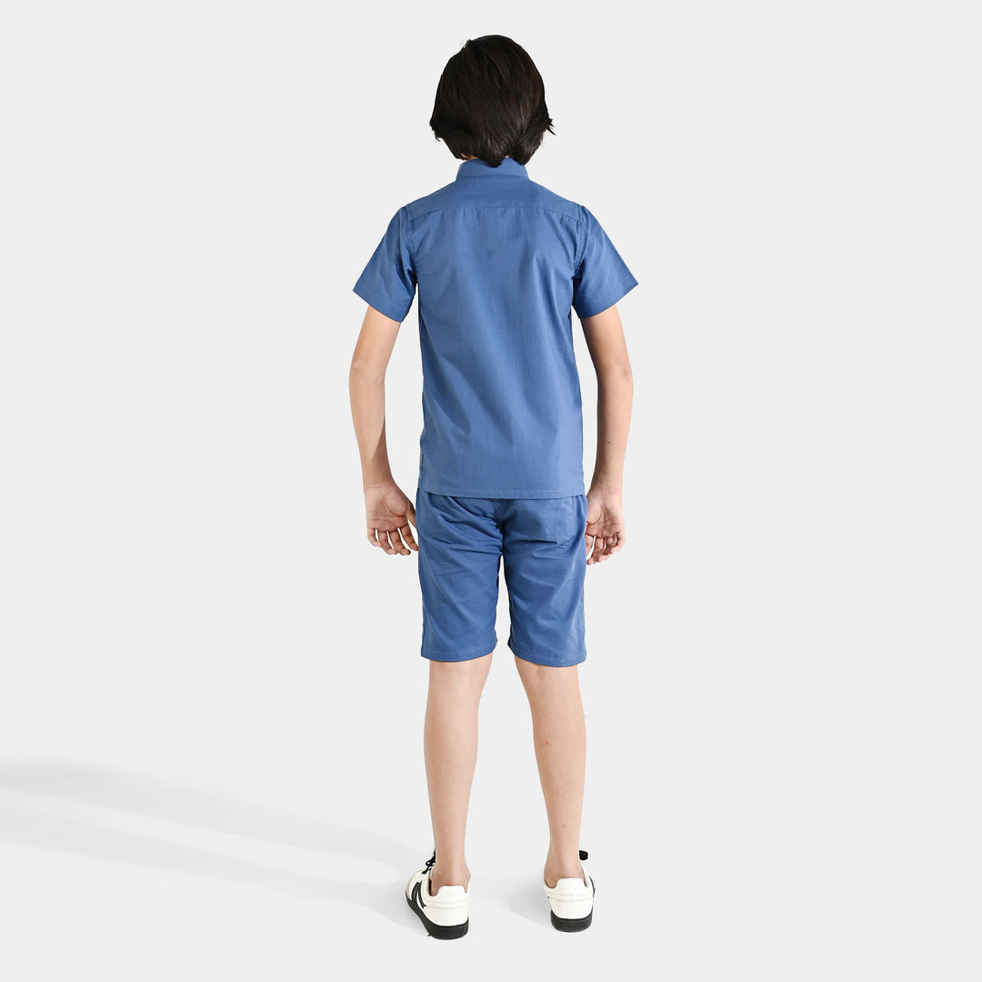 Boys Slub Jersey Woven Suit (Chilling All Day) - Blue