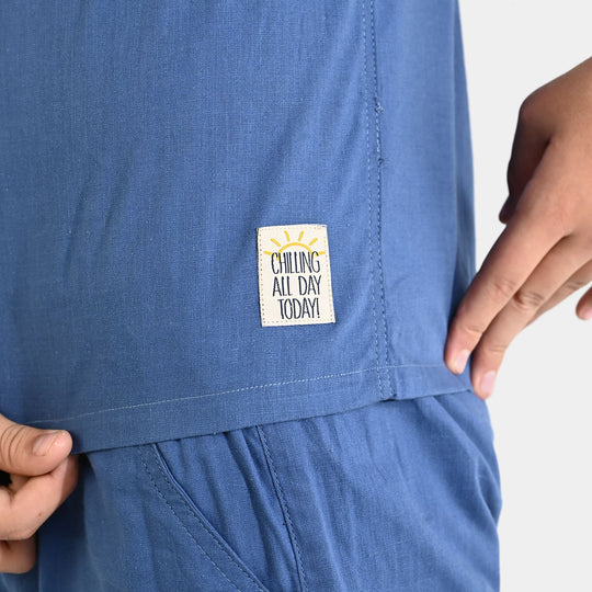 Boys Slub Jersey Woven Suit (Chilling All Day) - Blue