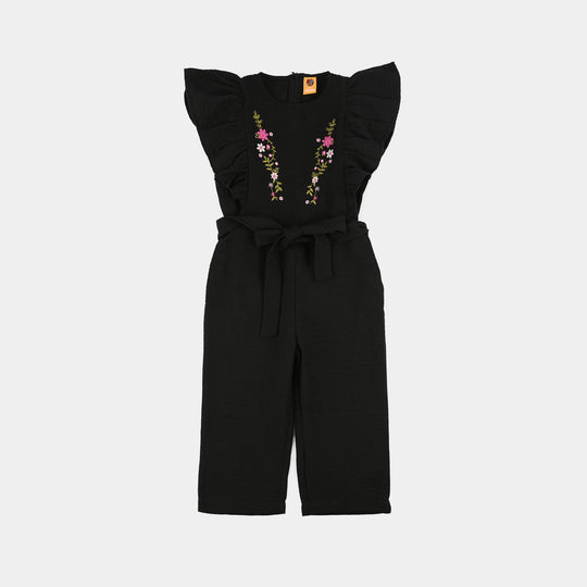 Girls Cotton Embroidered Jumpsuit (Knight Rise) - Black