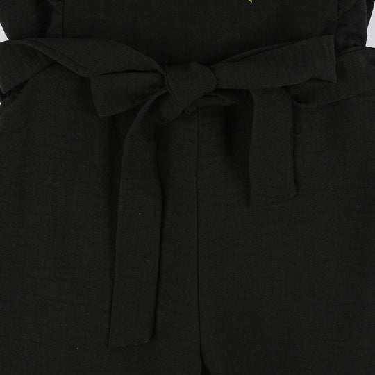 Girls Cotton Embroidered Jumpsuit (Knight Rise) - Black