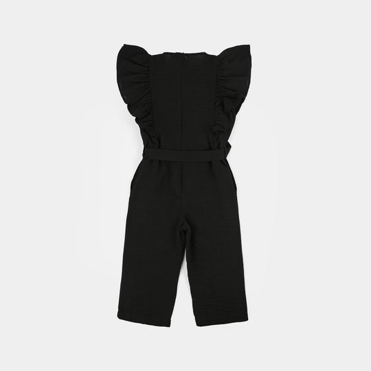 Girls Cotton Embroidered Jumpsuit (Knight Rise) - Black