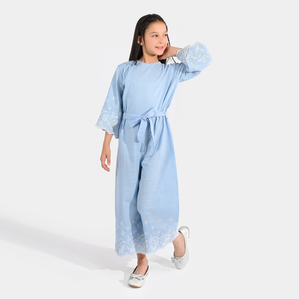 Girls Slub Jersey Emb Jumpsuit Blue Ocean-Blue