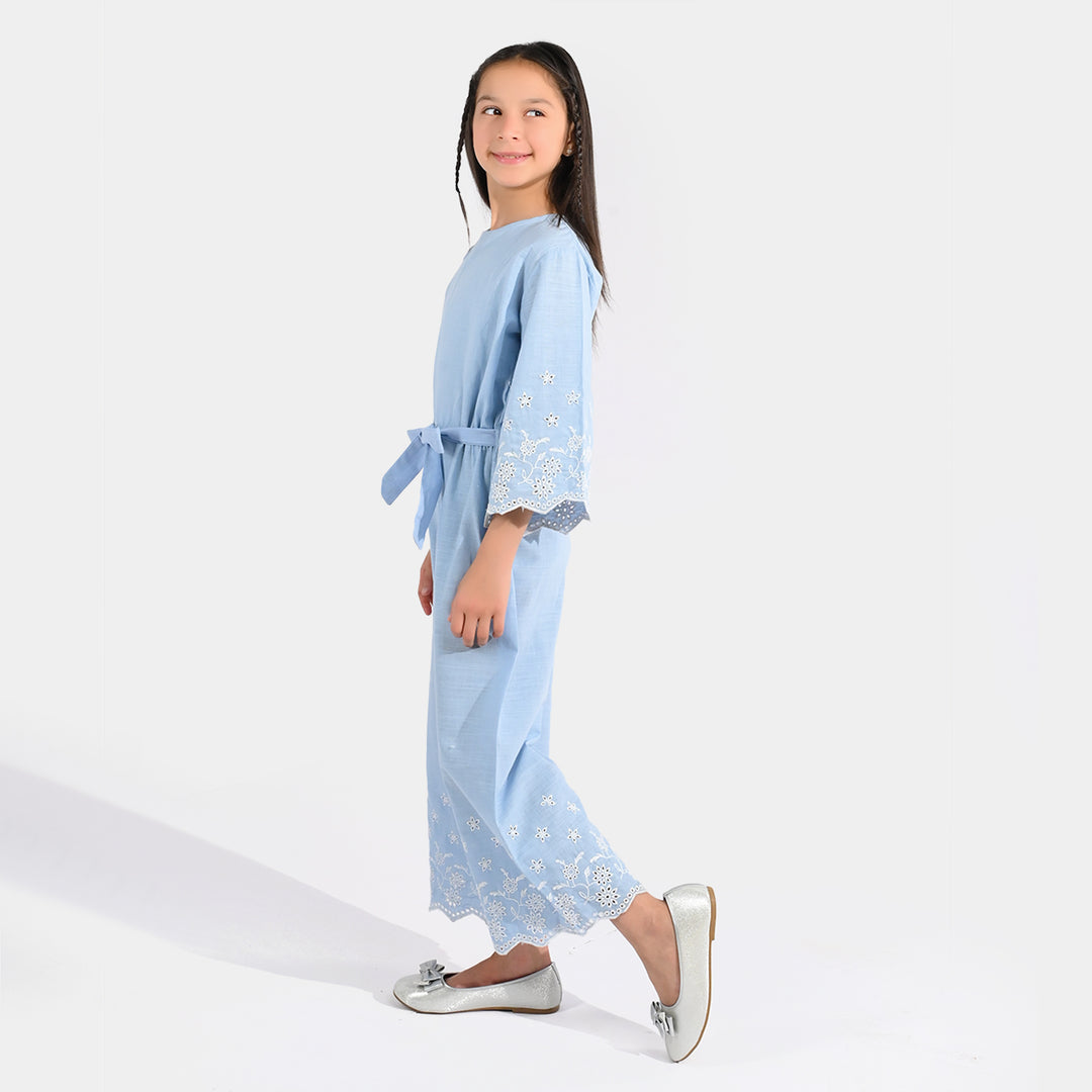 Girls Slub Jersey Emb Jumpsuit Blue Ocean-Blue