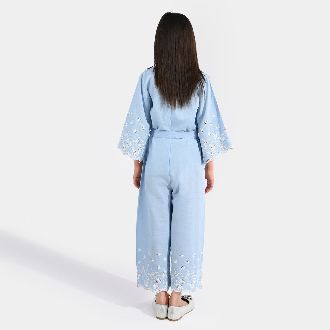 Girls Slub Jersey Emb Jumpsuit Blue Ocean-Blue