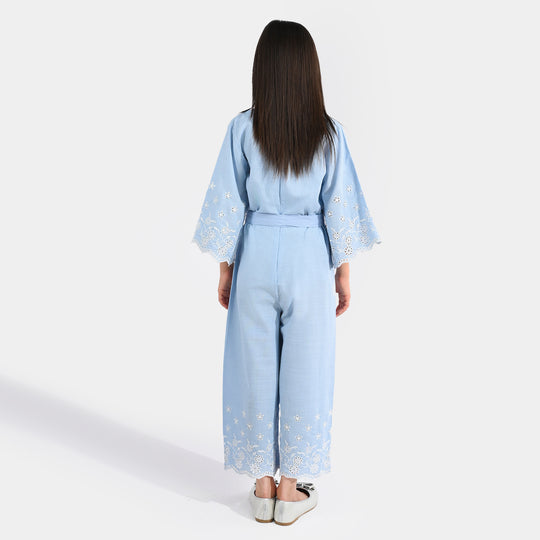 Girls Slub Jersey Emb Jumpsuit Blue Ocean-Blue