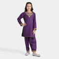 Girls Cotton Jacquard Emb 2Pcs Dilruba-PURPLE