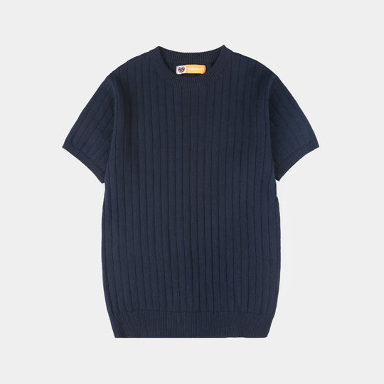 Boys Cotton Sweater Knit T-Shirt (Dropline) - Navy Blue