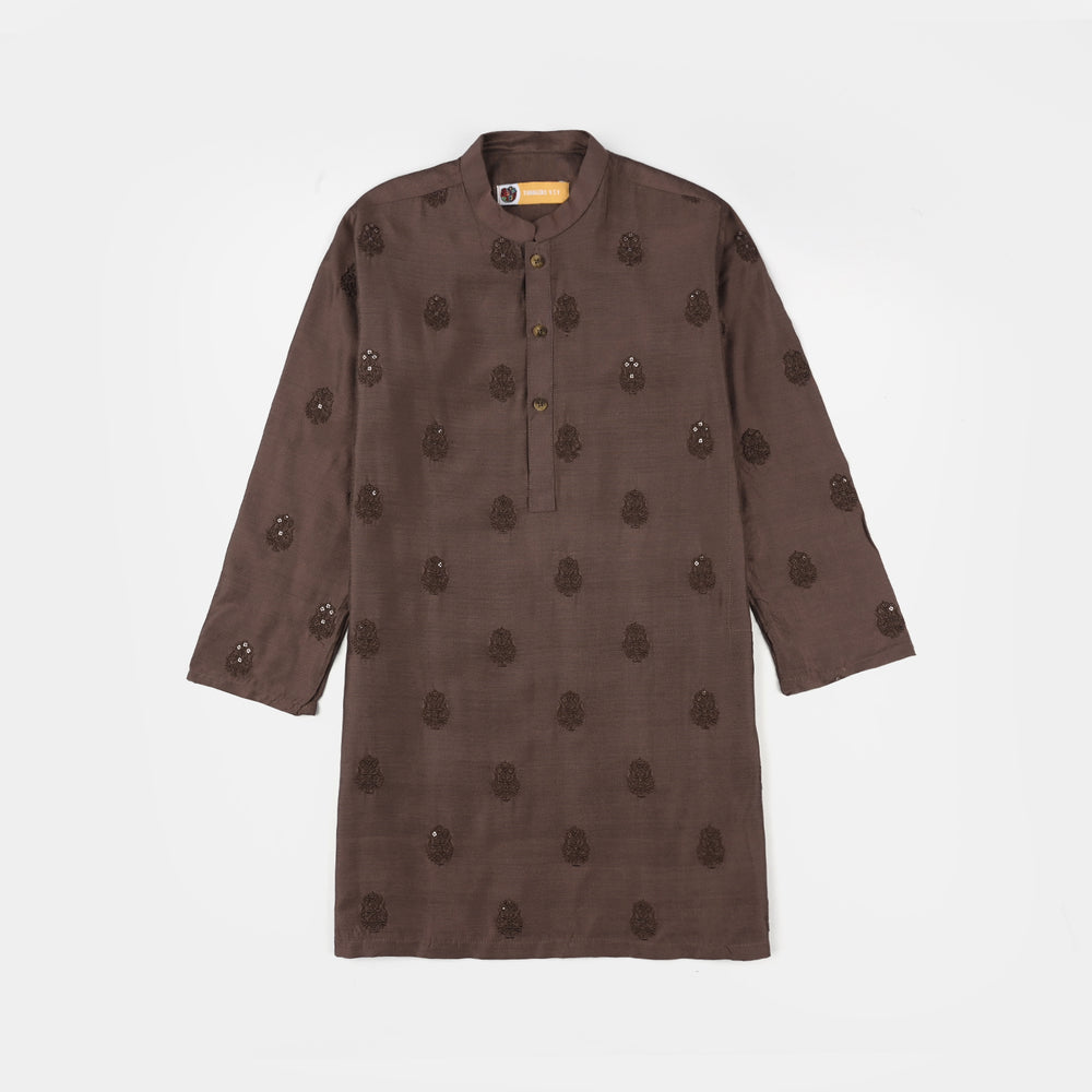Boys Cotton Viscose Kurta Pajama (Sitara) - Brown