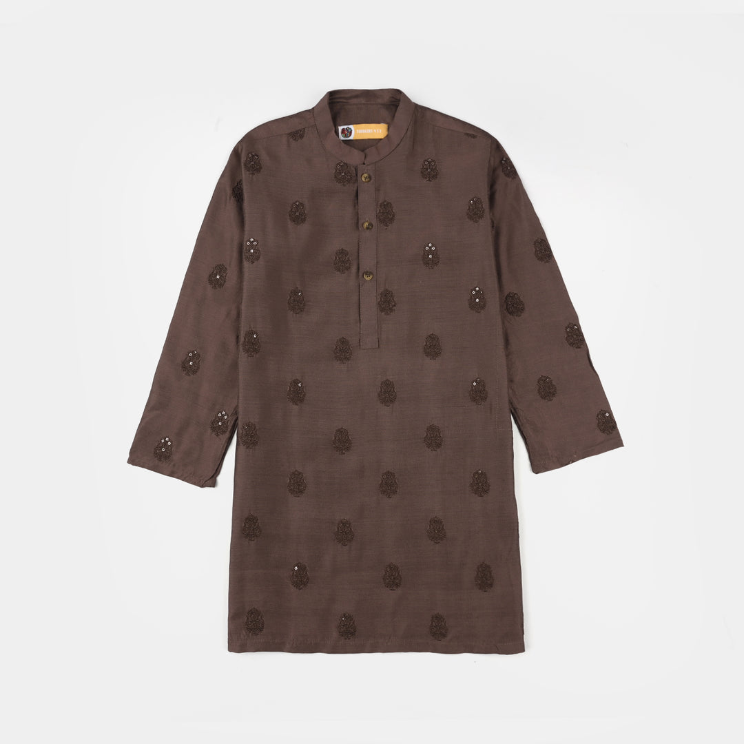 Boys Cotton Viscose Kurta Pajama (Sitara) - Brown