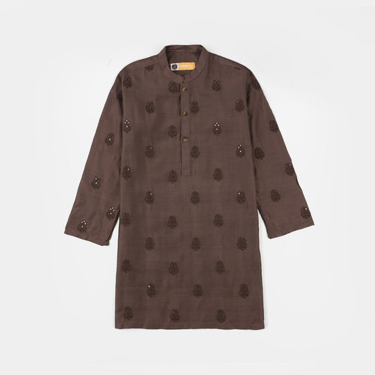 Boys Cotton Viscose Kurta Pajama (Sitara) - Brown