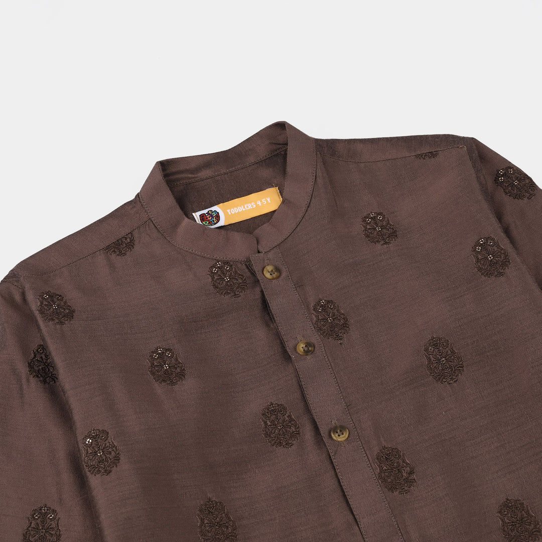 Boys Cotton Viscose Kurta Pajama (Sitara) - Brown