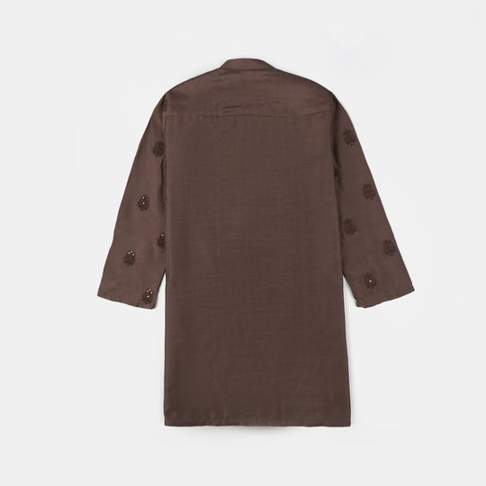 Boys Cotton Viscose Kurta Pajama (Sitara) - Brown