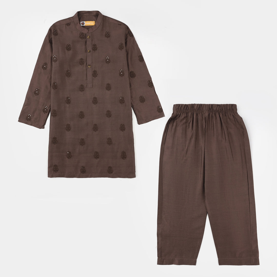 Boys Cotton Viscose Kurta Pajama (Sitara) - Brown