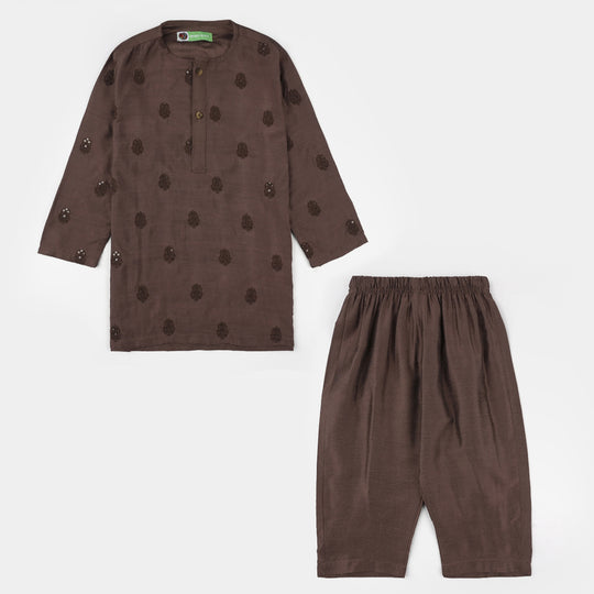 Infant Boys Cotton Poplin Kurta Pajama (Sitara)-BROWN