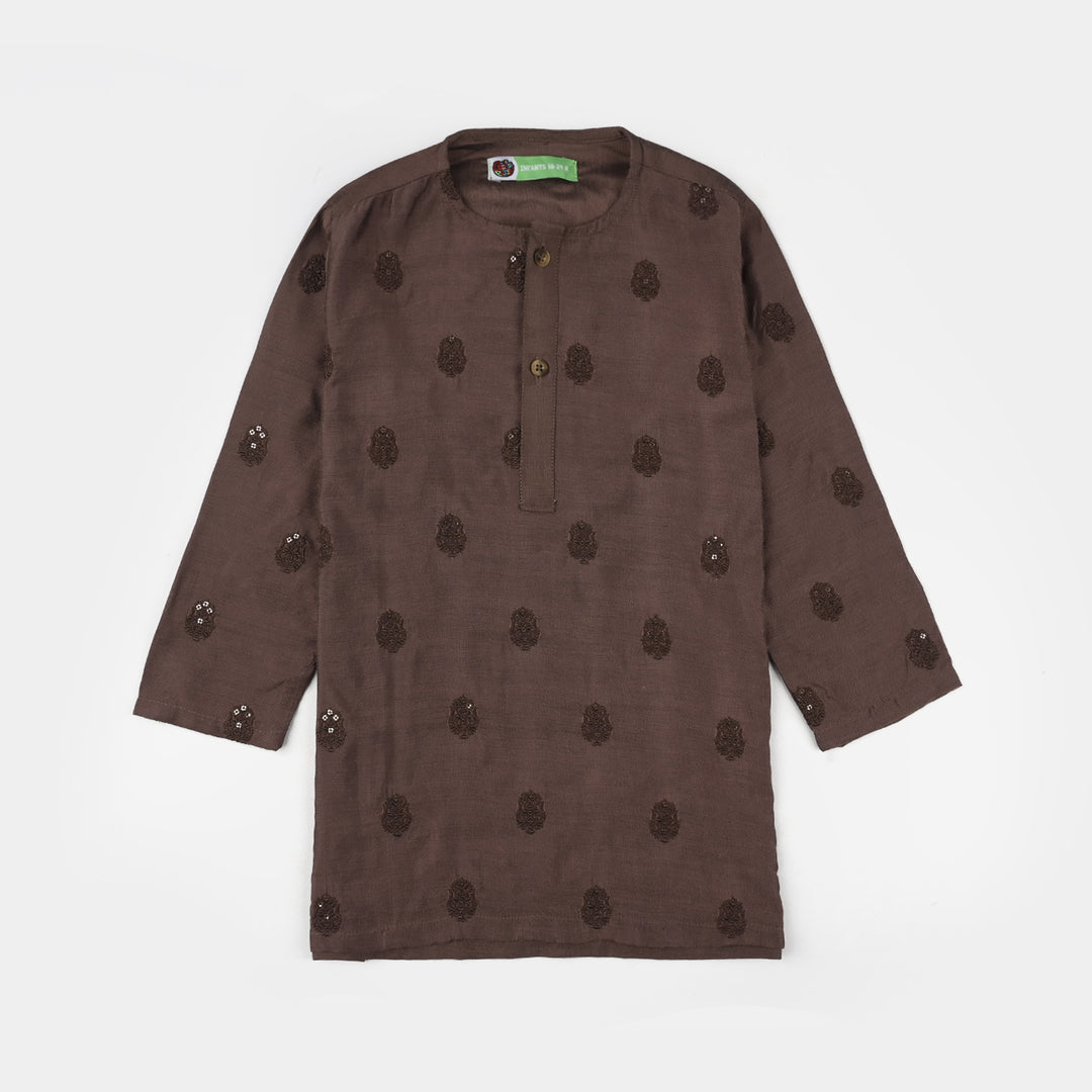 Infant Boys Cotton Poplin Kurta Pajama (Sitara)-BROWN