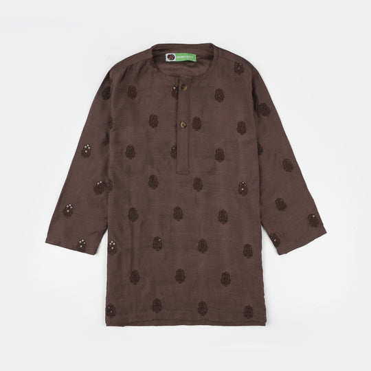 Infant Boys Cotton Poplin Kurta Pajama (Sitara)-BROWN