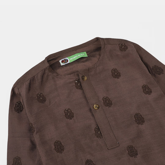 Infant Boys Cotton Poplin Kurta Pajama (Sitara)-BROWN