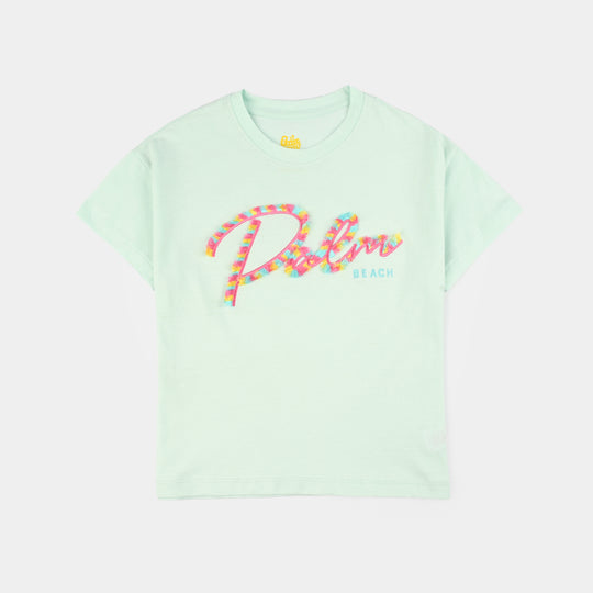 Girls Cotton Interlock T-Shirt (Palm Beach) - Green