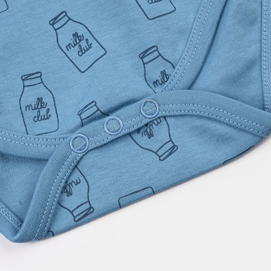 Infant Boys Cotton Interlock Romper (Little Sipper) - Blue