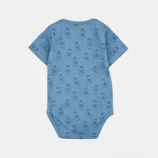 Infant Boys Cotton Interlock Romper (Little Sipper) - Blue
