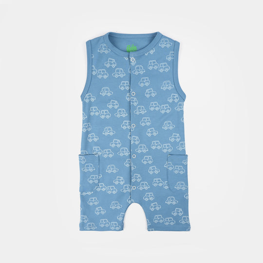Infant Boys Cotton Interlock Romper (Line Cars) - Blue