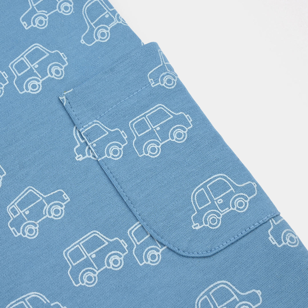 Infant Boys Cotton Interlock Romper (Line Cars) - Blue