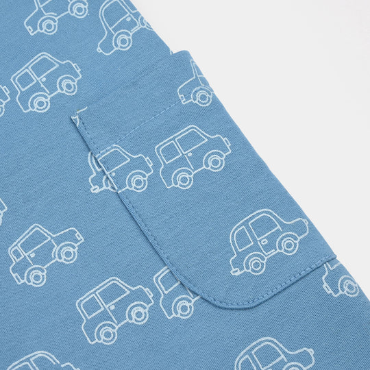 Infant Boys Cotton Interlock Romper (Line Cars) - Blue