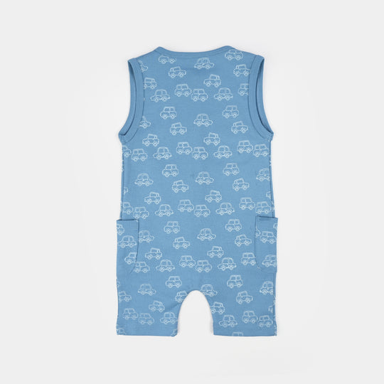 Infant Boys Cotton Interlock Romper (Line Cars) - Blue